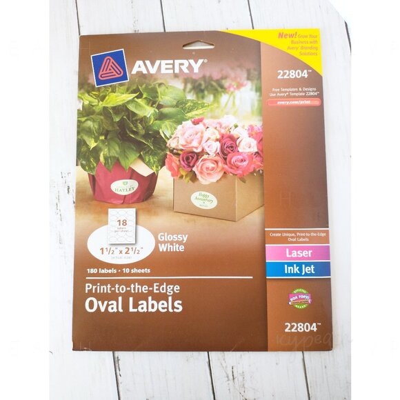 Avery Oval Labels 1.5”x2.5” Glossy White 22804 New 180 Count Easy Peel Printable - Picture 1 of 6